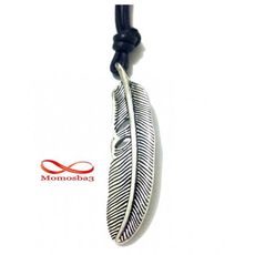 Collier Cuir Noir Réglable Avec Pendentif Plume - Unisex au meilleur prix au Maroc