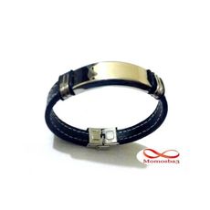 Bracelet En Acier Inoxydable + Cuir Noir (Réglable) au meilleur prix au Maroc