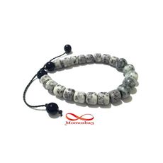 Agate pierre naturel noir et BLANC fermoir cordon réglable au meilleur prix au Maroc