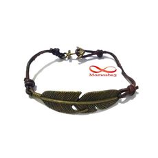 Bracelet Cuir MARRON Pendentif Plume Fermoir Ancre Marine BRONZE Réglable au meilleur prix au Maroc