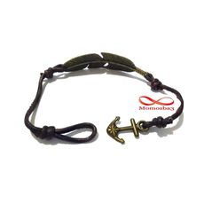 Bracelet Cuir MARRON Pendentif Plume Fermoir Ancre Marine BRONZE Réglable au meilleur prix au Maroc