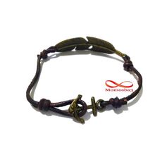 Bracelet Cuir MARRON Pendentif Plume Fermoir Ancre Marine BRONZE Réglable au meilleur prix au Maroc