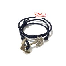 Bracelet Cuir Noir Avec Pendentif Ancre Marine Argenté (Réglable) au meilleur prix au Maroc