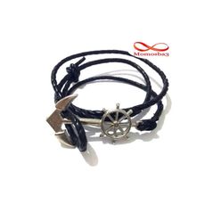 Bracelet Cuir Noir Avec Pendentif Ancre Marine Argenté (Réglable) au meilleur prix au Maroc