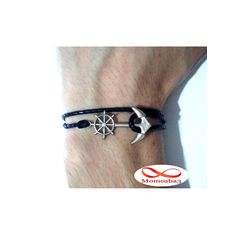 Bracelet Cuir Noir Avec Pendentif Ancre Marine Argenté (Réglable) au meilleur prix au Maroc