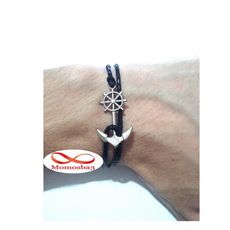 Bracelet Cuir Noir Avec Pendentif Ancre Marine Argenté (Réglable) au meilleur prix au Maroc