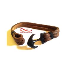 Bracelet Ancre Marine Noir Sur Cuir MARRON (Réglable) au meilleur prix au Maroc