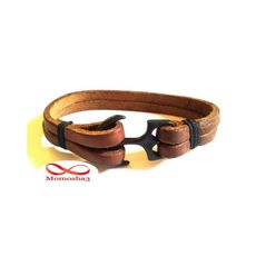 Bracelet Ancre Marine Noir Sur Cuir MARRON (Réglable) au meilleur prix au Maroc