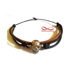 Bracelet Tête De Mort Cuir MARRON + Noir (Fil Réglable) au meilleur prix au Maroc
