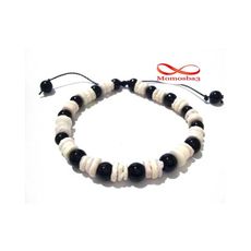 Agate Verre Noir + Coquillage BLANC Naturel - Fil Réglable au meilleur prix au Maroc