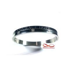 Bracelet Courage Hope En Acier Inoxydable Argenté + Noir avec 3 pierres au meilleur prix au Maroc
