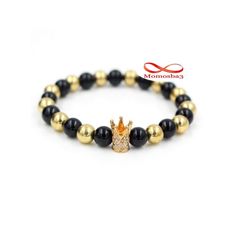 Agate Pierres Naturelle Noir + Boulles DORE Pendentif Couronne Avec Pierres - élastique au meilleur prix au Maroc