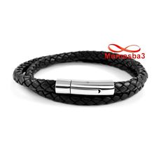 Bracelet Cuir Noir Torsadé Avec Fermoir En Acier Inoxydable Argenté au meilleur prix au Maroc