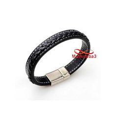 Bracelet Plexus De Cuir Noir Avec Fermoir Magnétique En Acier Inoxydable Argenté au meilleur prix au Maroc
