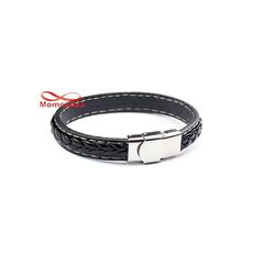 Bracelet Plexus De Cuir Noir Avec Fermoir En Acier Inoxydable Argenté (Réglable) au meilleur prix au Maroc