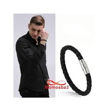 Bracelet Cuir Noir Avec Fermoir Magnétique - Unisex au meilleur prix au Maroc