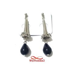 Boucles D’oreilles Argenté Avec Avec Pierres + Boule Noir au meilleur prix au Maroc