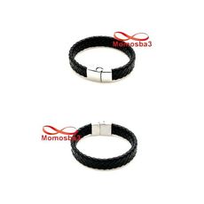 Bracelet Cuir Noir Avec Fermoir En Acier Inoxydable Argenté au meilleur prix au Maroc