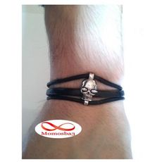 Bracelet Tête De Mort Cuir Noir + Cordon Réglable au meilleur prix au Maroc