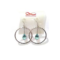 Boucles D’oreilles Pour Femme Argenté + Pierre BLEU au meilleur prix au Maroc