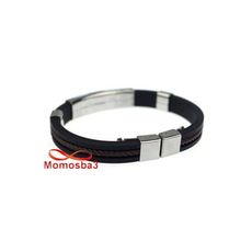 Bracelet En Silicone Noir + MARRON Et Acier Inoxydable Argenté (Réglable) au meilleur prix au Maroc
