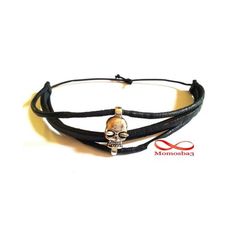 Bracelet Tête De Mort Cuir Noir + Cordon Réglable au meilleur prix au Maroc
