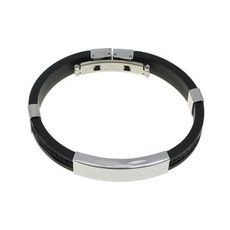 Bracelet En Acier Inoxydable Argenté Et Silicone Noir (Réglable) au meilleur prix au Maroc