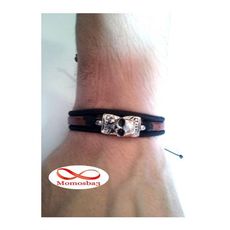 Bracelet Tête de Mort Cuir MARRON + Cordon Noir (Fil Réglable) au meilleur prix au Maroc
