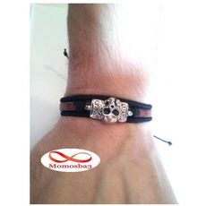 Bracelet Tête de Mort Cuir MARRON + Cordon Noir (Fil Réglable) au meilleur prix au Maroc