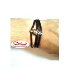 Bracelet Tête De Mort Cuir Noir + Cordon Réglable au meilleur prix au Maroc