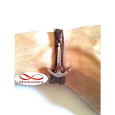 Bracelet Ancre Marine Vikings Cuir Naturelle MARRON au meilleur prix au Maroc