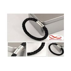 Bracelet Cuir Noir Avec Fermoir Magnétique - Unisex au meilleur prix au Maroc