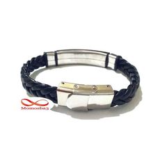 Bracelet Cuir Noir Et Acier Inoxydable (Réglable) au meilleur prix au Maroc