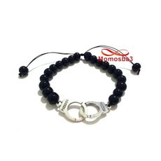 Agate Verre Noir 8mm Avec Pendentif Menotte Argent Charm Fil Réglable au meilleur prix au Maroc