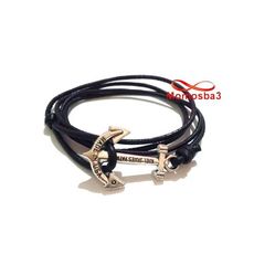 Bracelet Ancre Marine USA Cuir Naturelle Noir Unisex - Réglable au meilleur prix au Maroc