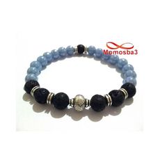 Agate Pierre Naturelle BLEU Ciel + Noir Unisex au meilleur prix au Maroc
