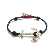 Bracelet Fil Noir Réglable Avec Pendentif Ancre Marine Kiel James Patrick - Unisex au meilleur prix au Maroc
