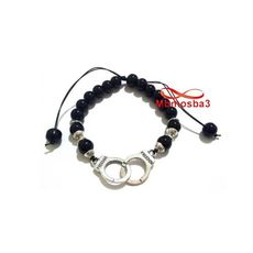 Agate Verre Noir 8mm Avec Pendentif Menotte Argent Charm - Fil Réglable au meilleur prix au Maroc