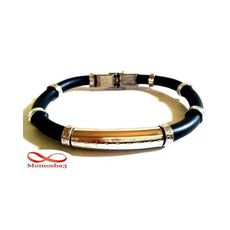 Bracelet En Silicon Noir Et Acier Inoxydable Argenté (Réglable) au meilleur prix au Maroc