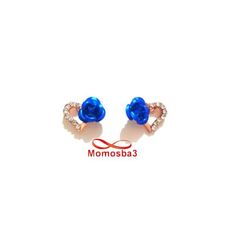 Boucle D'oreille Avec Pendentif Coeur DORE + Fleur BLEU au meilleur prix au Maroc