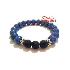 Agate Pierre Naturelle BLEU Et Noir - Unisex au meilleur prix au Maroc