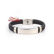 Bracelet Pour Homme En Cuir Noir Et Acier Inoxydable - Ajustable au meilleur prix au Maroc