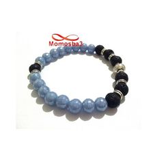 Agate Pierre Naturelle BLEU Ciel + Noir Unisex au meilleur prix au Maroc
