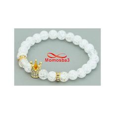 Agate Pierres Naturelle BLANC + Pendentif Couronne Avec Pierres - élastique au meilleur prix au Maroc