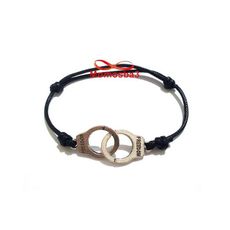 Bracelet Fil Noir Avec Pendentif Menotte Argent Charm Réglable - Unisex au meilleur prix au Maroc