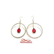 Boucles D’oreilles Pour Femme Argenté + Pierre ROUGE au meilleur prix au Maroc
