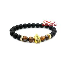 Agate Pierres Naturelle TIGER Eye + Noir Mat Avec Pendentif GLADIATOR - élastique au meilleur prix au Maroc
