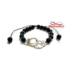 Agate Pierres Noir Mat Avec Pendentif Menotte Argenté Unisex - Réglable au meilleur prix au Maroc