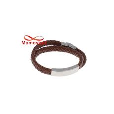 Bracelet Deux Tour Cuir MARRON Plaque Et Fermoir En Acier Inoxydable - Réglable au meilleur prix au Maroc