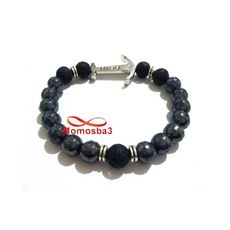 Agate Pierre Naturelle GRIS + Noir Avec Pendentif Ancre Vikings - Unisex au meilleur prix au Maroc